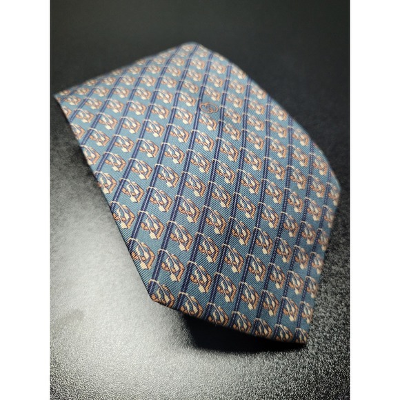 Gucci Other - Gucci Men's Necktie Blue Geometric Stirrup 100% Silk 3.5" x 58" Excellent